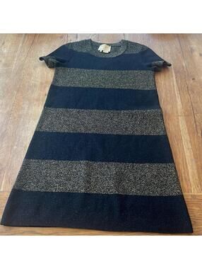 kate spade New York Freyda Sparkle Stripe Wool Blend Knit Black Gold Dress XXS